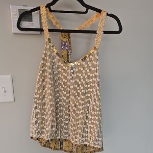 Free People Yellow and White Floral Beaded Racerback Tank Size Small